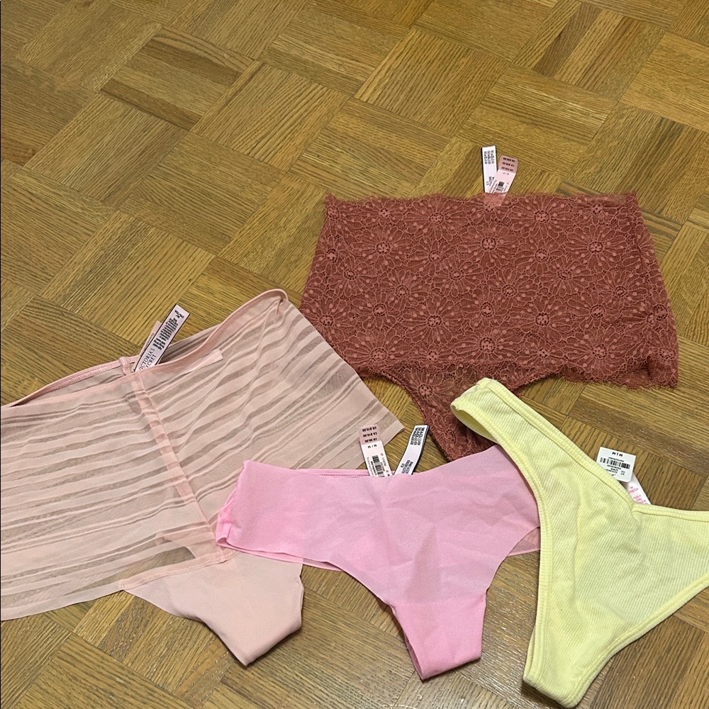 Victoria's Secret Lace and Mesh Panties - Pink, Yellow, Brown